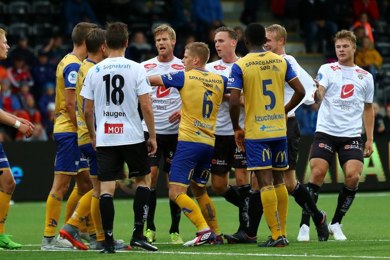 Sogndal - Jerv 2018 021 Slossing Sigurd Haugen Ulrik Flo Joachim Soltvedt Per Magnus Steiring Ulrik Fredriksen Foto Rune Sjøberg